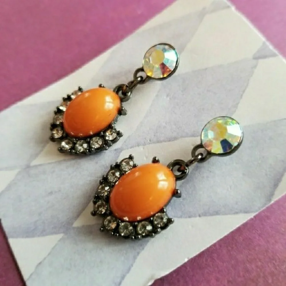 Earrings orange dark silver Boho dangle